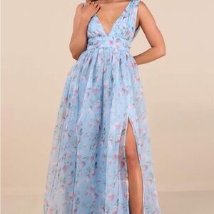 Lulu's Light Blue Floral Maxi Dress